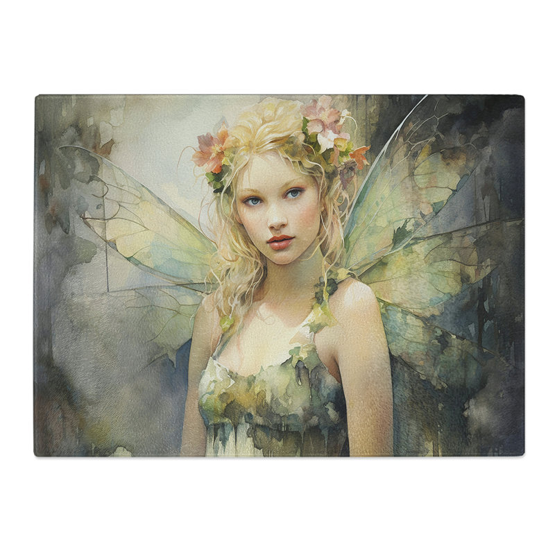 Fairy Watercolour No.2  Glass Chopping Board