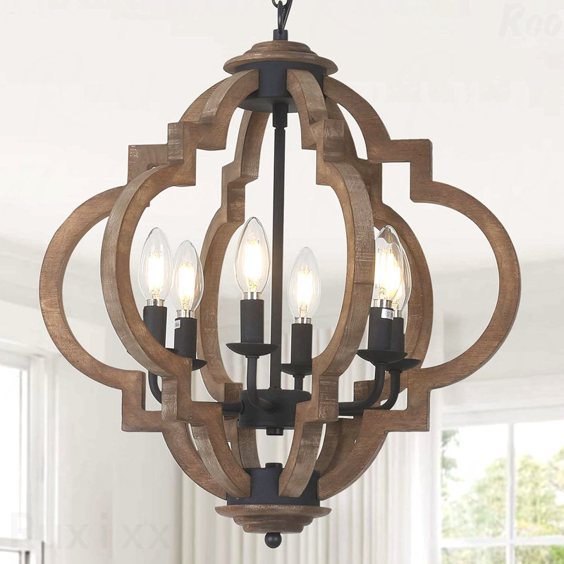 6-Light Farmhouse Rustic Wood Chandelier