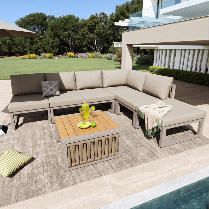 6 - Person Modular Sofa With Adjustable Backrest, Beige