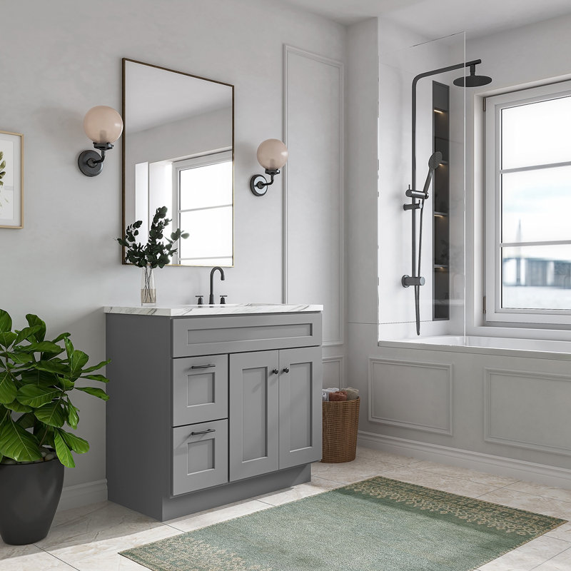 Meuble-lavabo de salle de bain en bois massif prêt à assembler 36 po - comptoir non inclus, Gris