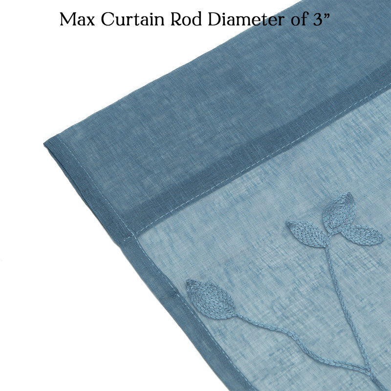 Aliaa 2 Panel Vine Leaf Embroidered Textured Sheer Curtain with Rod Pocket, 52" W x 84" L, Blue