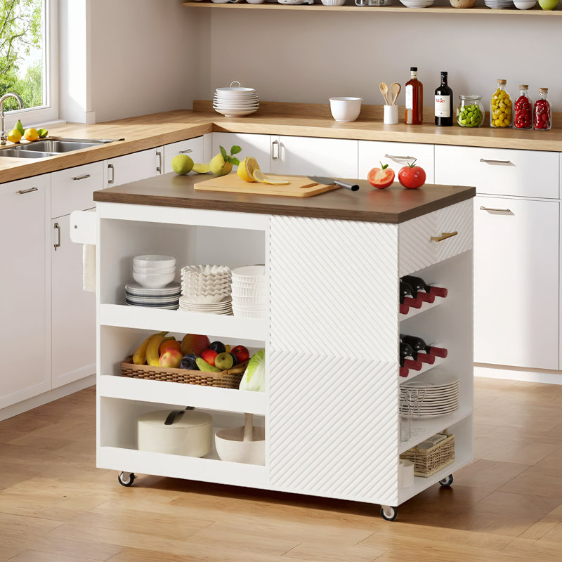 Îlot de cuisine sur roulettes l 39 po x P 23 po x H 35 po, chariots à roulettes avec support à vin, chariot à micro-ondes avec grand rangement