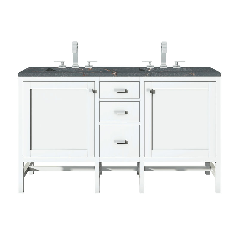 Addison 60'' W Vanity, Glossy White, 8" Widespread, Parisien Bleu