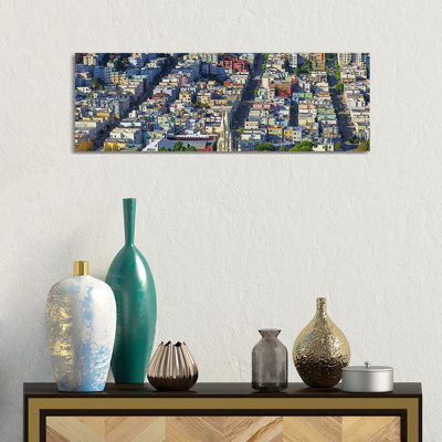 Buildings In A City Viewed From The Coit Tower Of Russian Hill, San Francisco, California, USA by Panoramic Images - Wrapped Canvas Panoramic Print