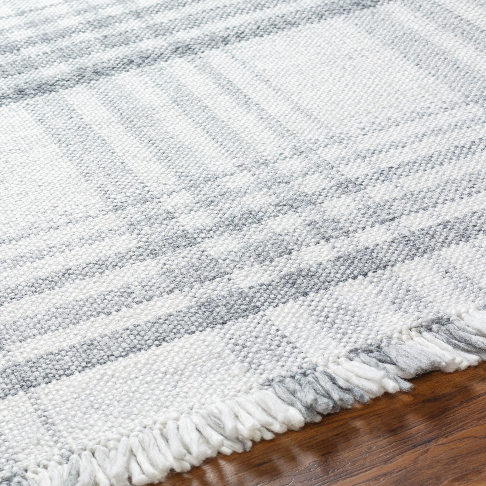 Cay Hand-Woven Gray Plaid Rug, Rectangle 8' x 10'