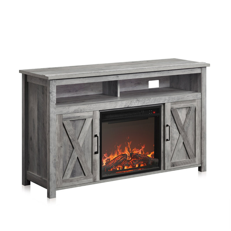 Pizano 47.65'' Credenza Modern 48" Barn Door Wood TV Stand with 18" Electric Fireplace Heater & Media Entertainment Center