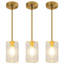 1 ‑ Suspension Mini Ferme Or Clair avec abat-jour cylindrique en verre transparent martelé pour îlot de cuisine et salle à manger-1769083611
