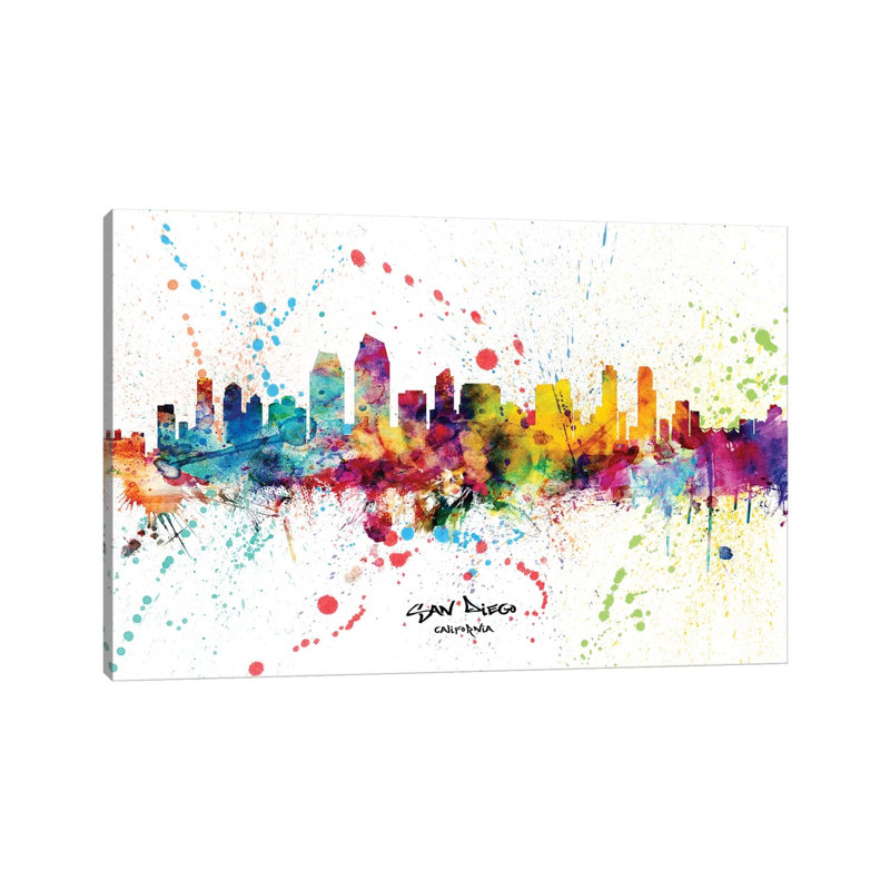 San Diego California Skyline Splash by Michael Tompsett - Wrapped Canvas Gallery-Wrapped Canvas Giclée, 20.32cm H x 30.48cm W