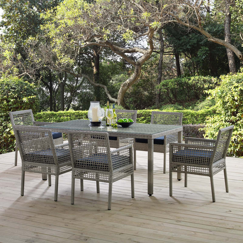 Aura 7-piece Wicker Rattan Outdoor Patio Set, Navy