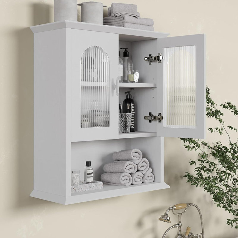  Armoire de salle de bain avec porte cannelée, armoire à pharmacie 18,9 po x 23,6 po, blanc