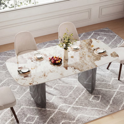 Wakenda 63" Modern Rectangular Sintered Stone Dining Table With Stainless Steel Base