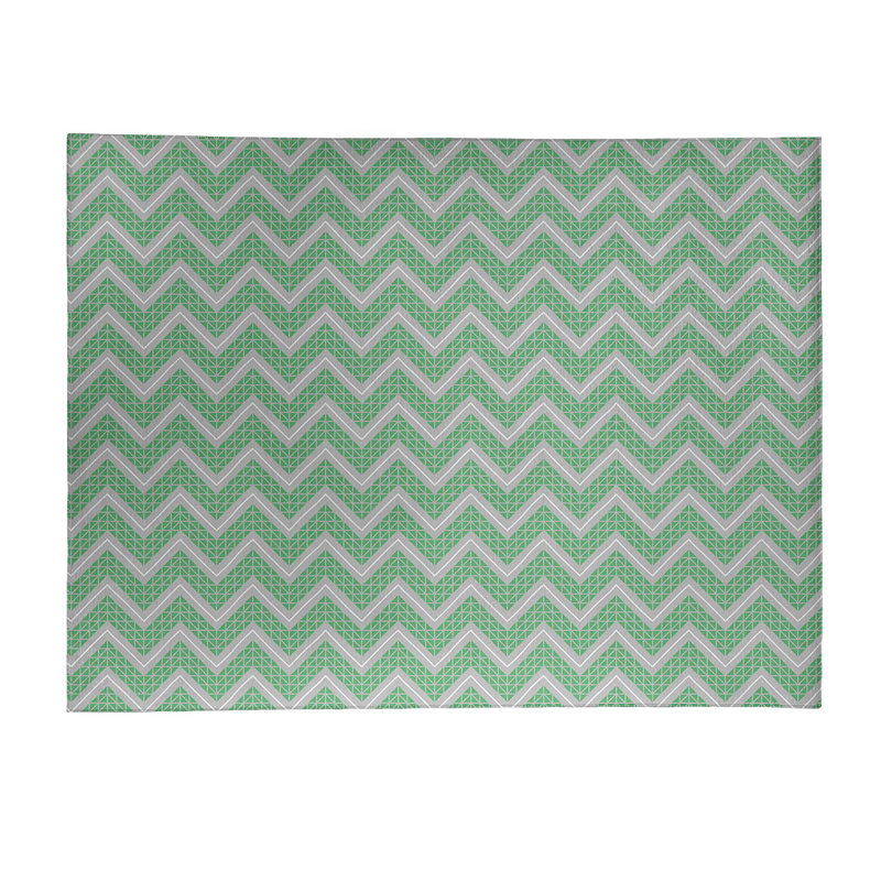 Tapis bleu/gris à chevrons à main, Rectangle 4 pi x 6 pi