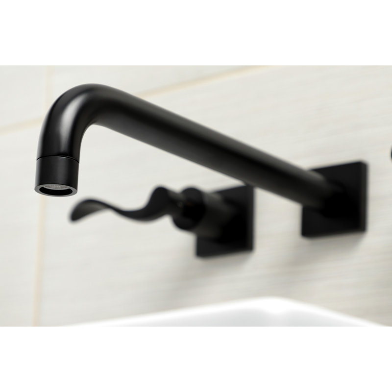 Kingston Brass NuWave Two-Handle 3-Hole Wall Mount Roman Tub Faucet, Matte Black