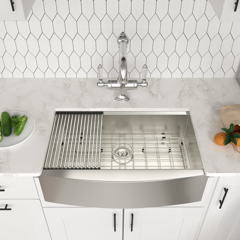 30" Farmhouse Apron Front 16 Gauge Stainless Steel Workstation Sink with Accessories, 30" L x 21" W 