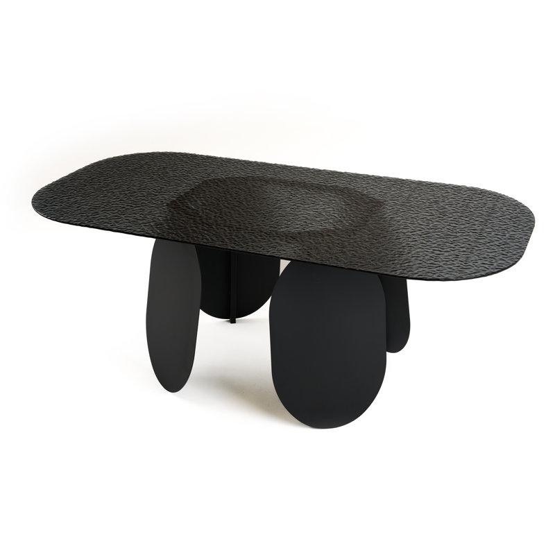 Maxine - Table de salle à manger rectangulaire en verre martelé gris