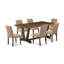 L'ensemble de table de cuisine 7 pièces comprend une table rectangulaire et 6 chaises de salle à manger en tissu de lin sable clair à haut dossier - finition jacobine patinée-254927130-254927128-254927127