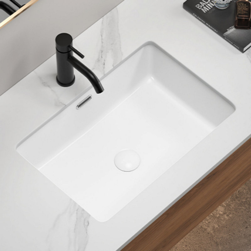 Lavabo rectangulaire, lavabo de salle de bain encastré, vasque avec trop-plein