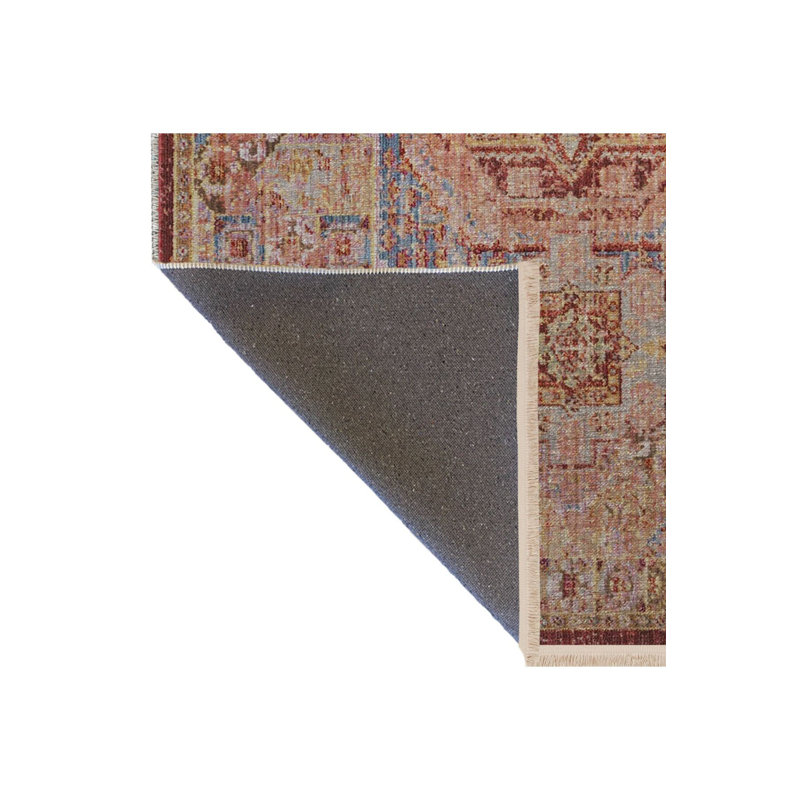 Tapis beige lavable à la machine multicolore à motif traditionnel rétro, Tapis de couloir 4 pi 11 po x 9 pi 10 po