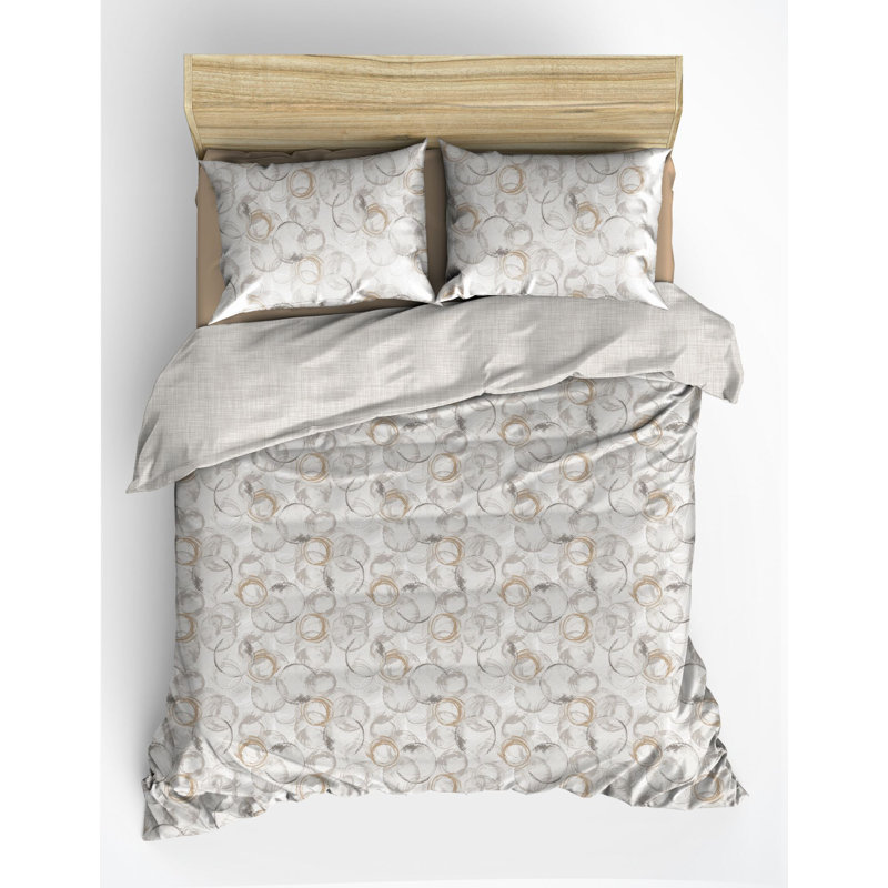 Beige Ranforce Super King Quilt Cover Set, 102.4 x 86.6 inches | 100% Cotton, 145 Thread Count, Machine Washable | Includes 2 Pillowcases (19.7 x 31.5 inches) | Stylish Pigment Printing, Easy Button Closure