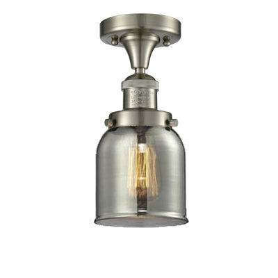 Bell - 1 Light 5" Semi-Flush Mount - Brushed Satin Nickel Finish - Light Smoke Shade