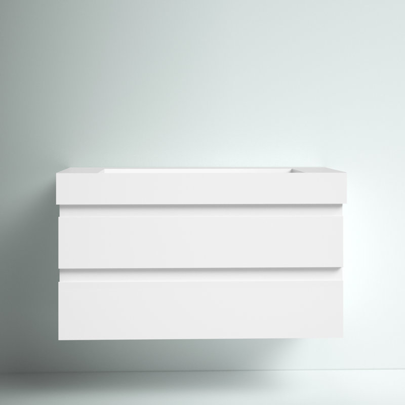 Babajide 42 " W Wall Mounted 1 Single Vanity Bathroom Vanity With Acrylic Top, High Gloss White