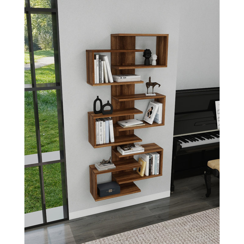 Bookcase With Geometric Shelves Rozalin, Walnut