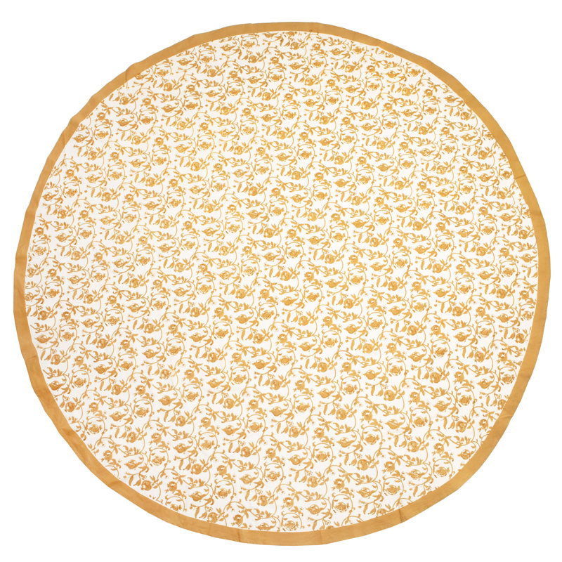 Bryah Tablecloth - Round, 90" Round, Mustard/White