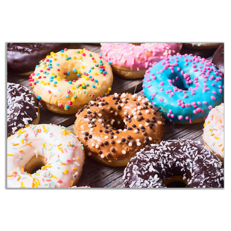 Colourful Frosted Doughnuts Cafe Coffee Shop - Wrapped Canvas Print, 20cm H x 31cm W
