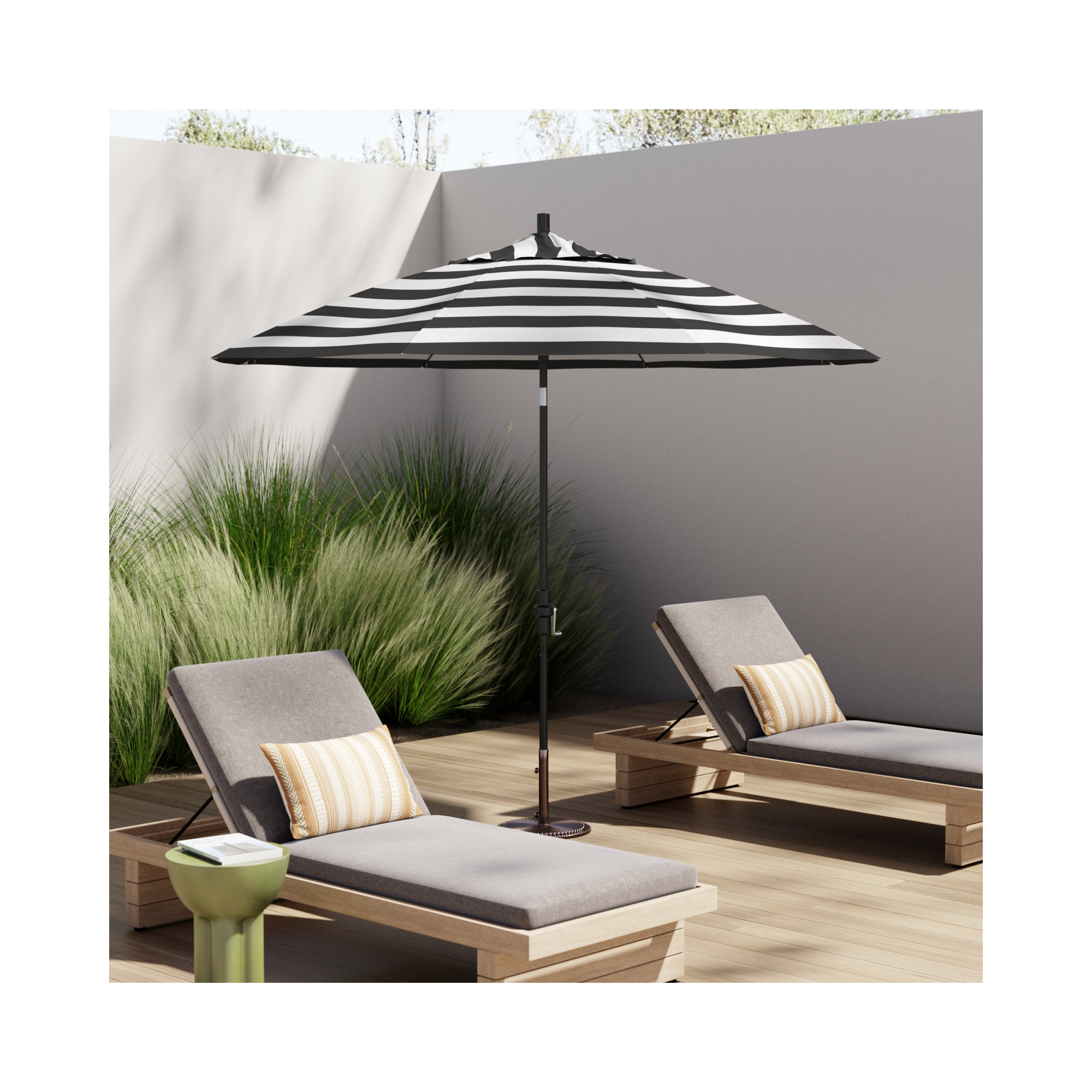 Roverta 9' Market Sunbrella® Umbrella, Cabana Classic Black Stripe Sunbrella®, Black