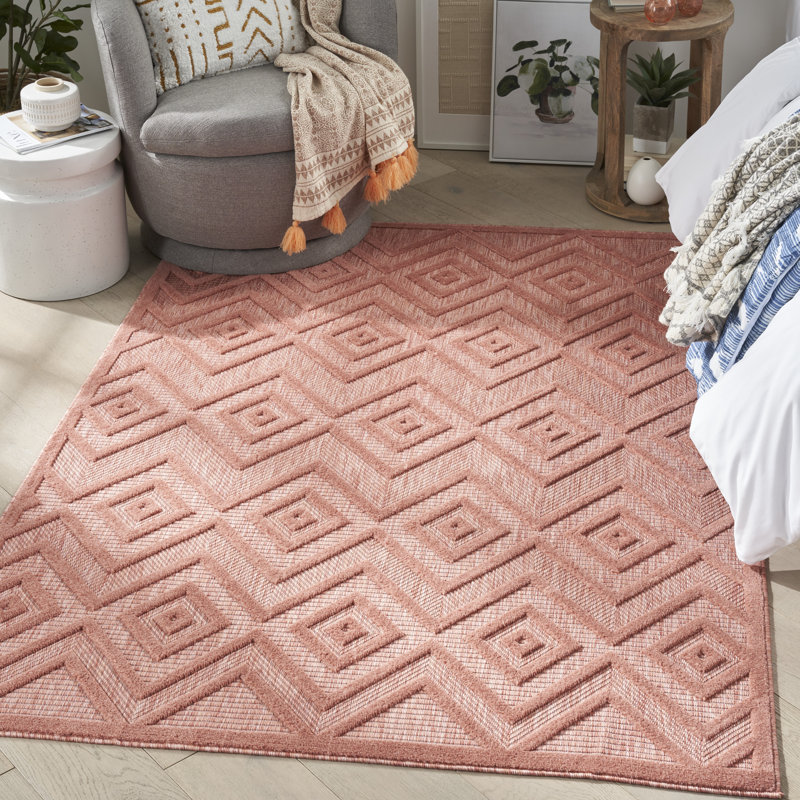 Foundry Select Versatile Diamond Coral/Orange Indoor/Outdoor Area Rug, Rectangle 6' x 9'
