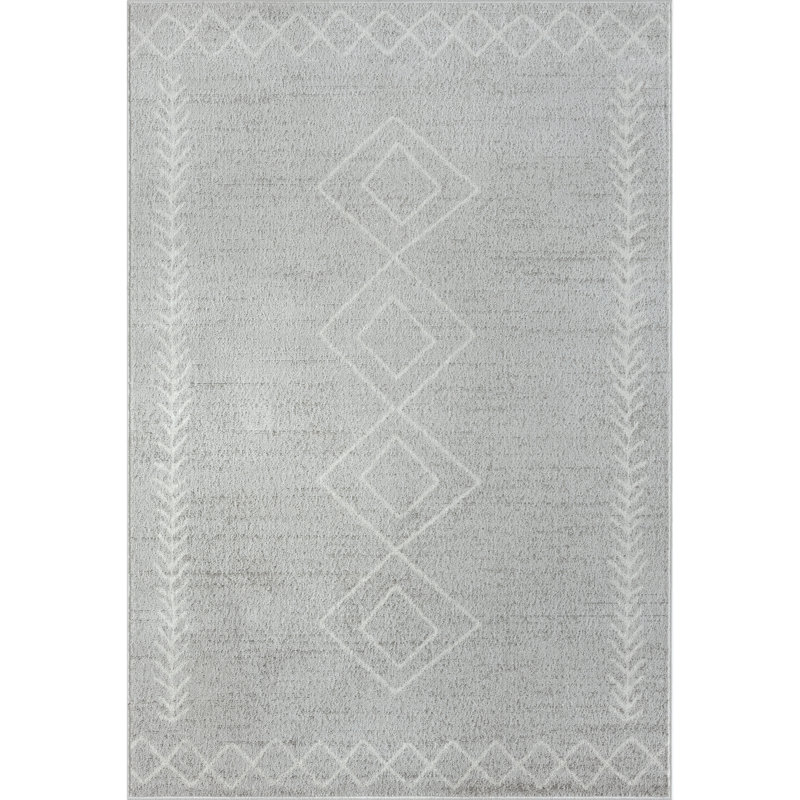 Tapis gris à performance géométrique, Rectangle 7 pi 9 po x 9 pi 9 po