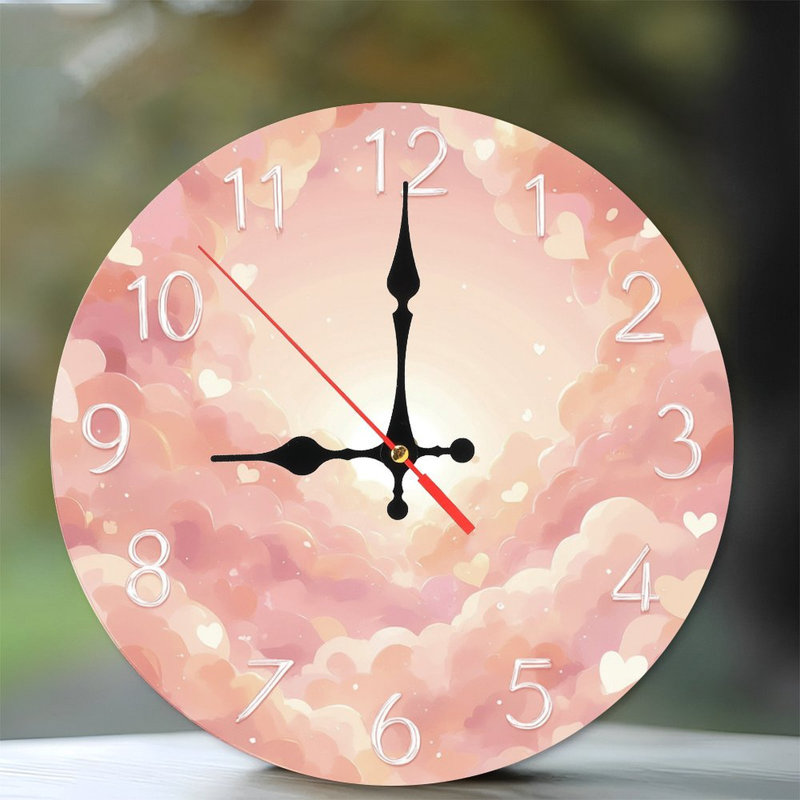 Clock Face With Pink Clouds And Hearts