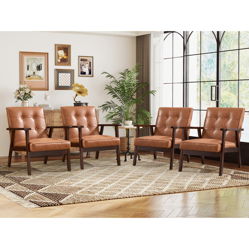 Chesterle 25''Wide Retro Upholstered Tufted Accent Chair With Solid Wood Legs, Brown  Faux Leather