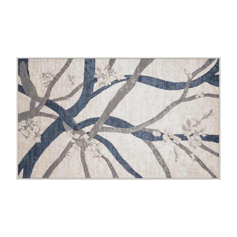 Machine Washable Beige Area Rug, Rectangle 4' x 6'