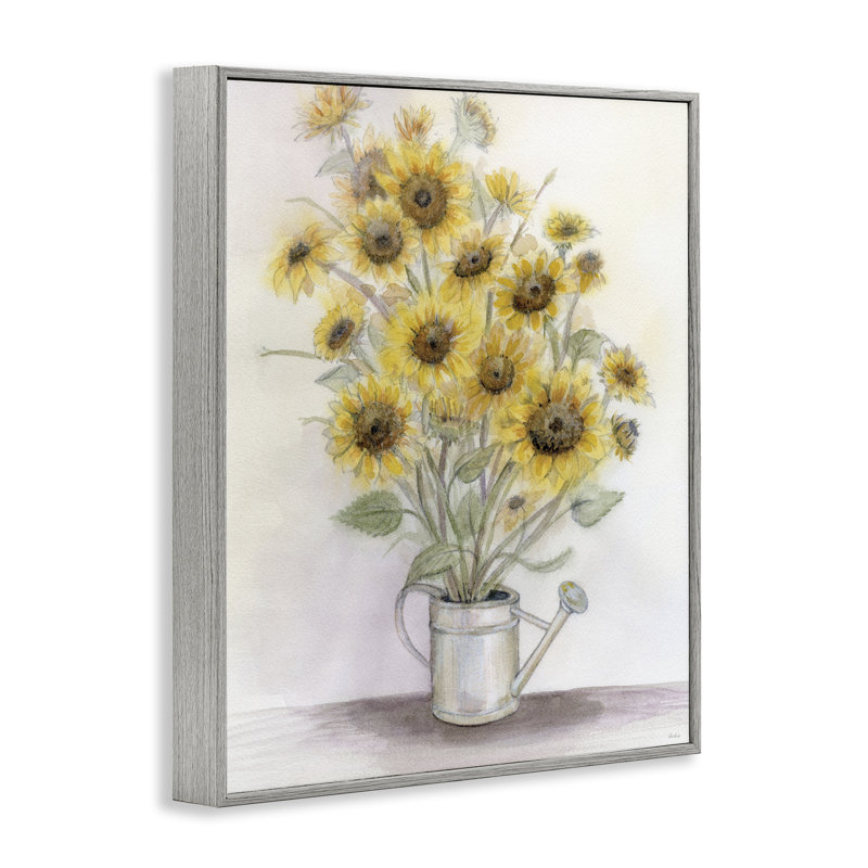 Tournesols dans un arrosoir, giclée encadrée, design par Patti Bishop, H 30 po x l 24 po, Estampe numérique Farmhouse