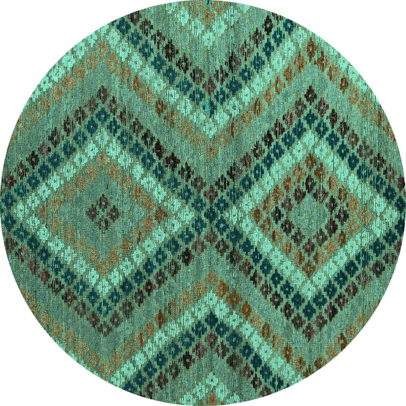 Tapis turquoise lavable à la machine Abstract 5366, Rond 4 pi