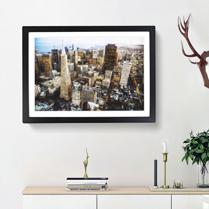 The San Francisco Skyline - Single Picture Frame Painting on MDF, Black Framed, 24cm H x 33cm W x 2cm D