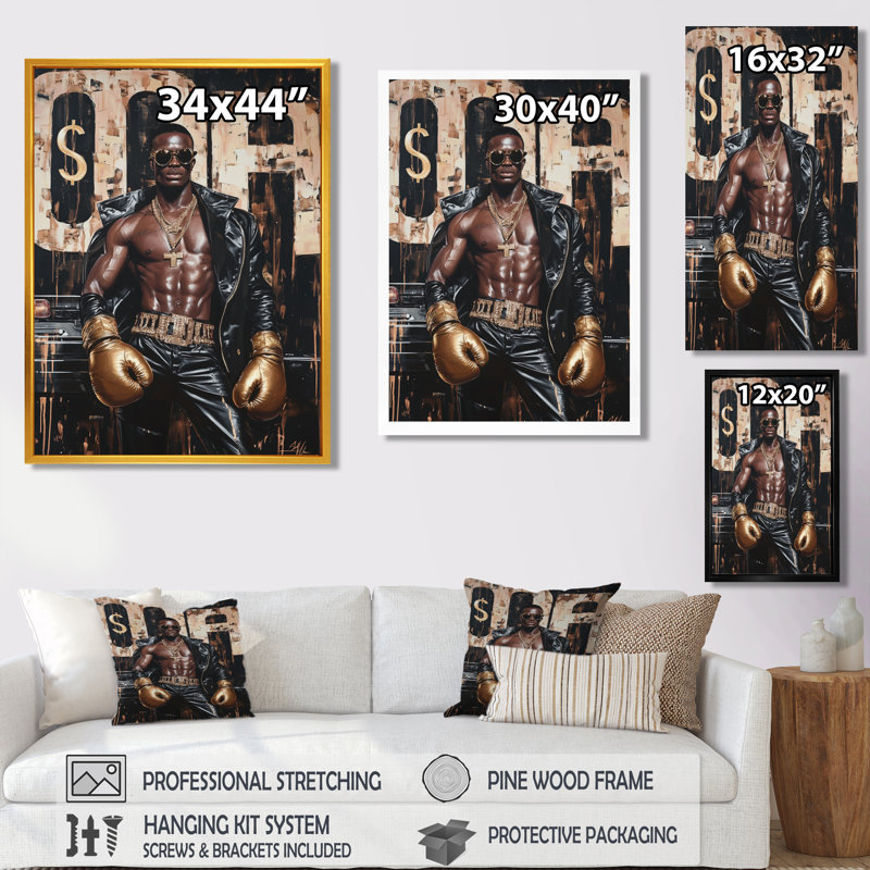 «Boss Fighter African American Man II» - Décoration murale homme, H 32 po x l 16 po x P 1 po