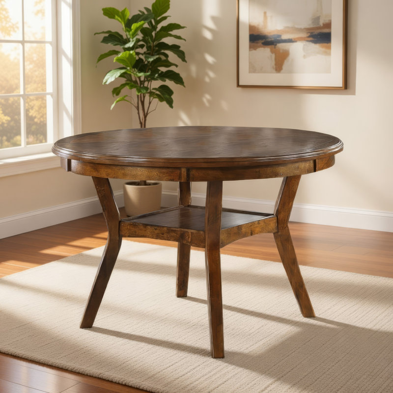 Round Top Wooden Dining Table with Boomerang Legs, Brown