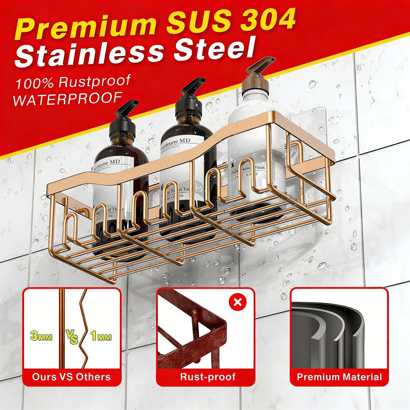 2-Pack Stainless Steel Adhesive Shower Caddy, No-Drill Rustproof Bathroom Storage Shelf