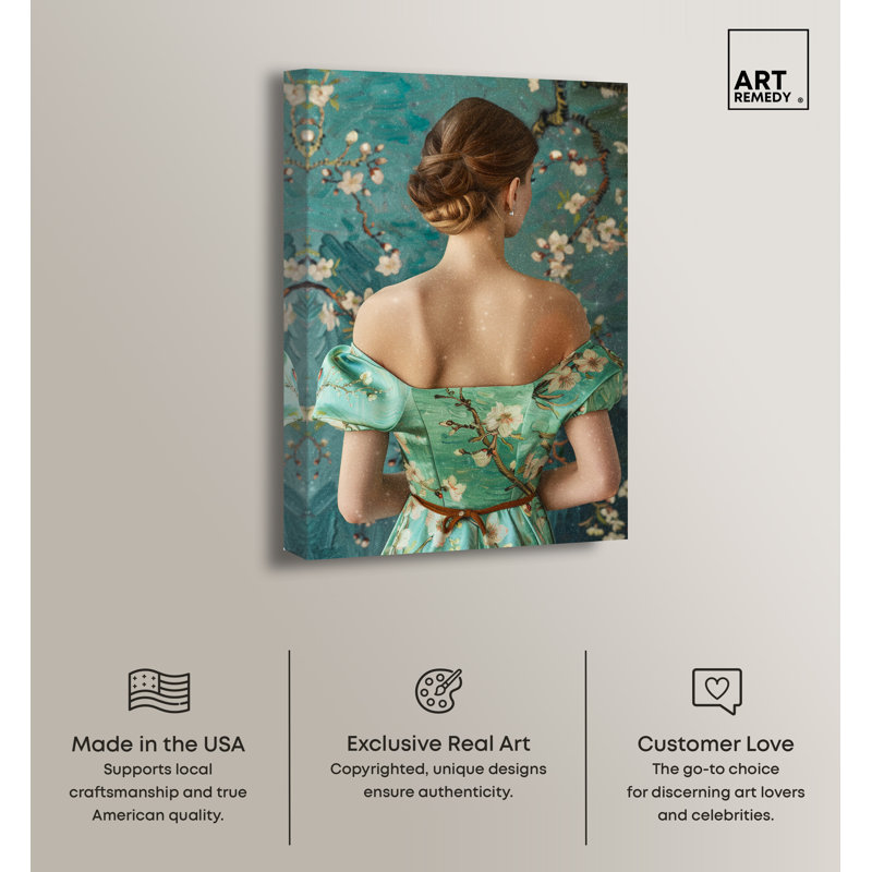 Elegant Green Floral Dress Canvas Wall Art, 15" x 10"