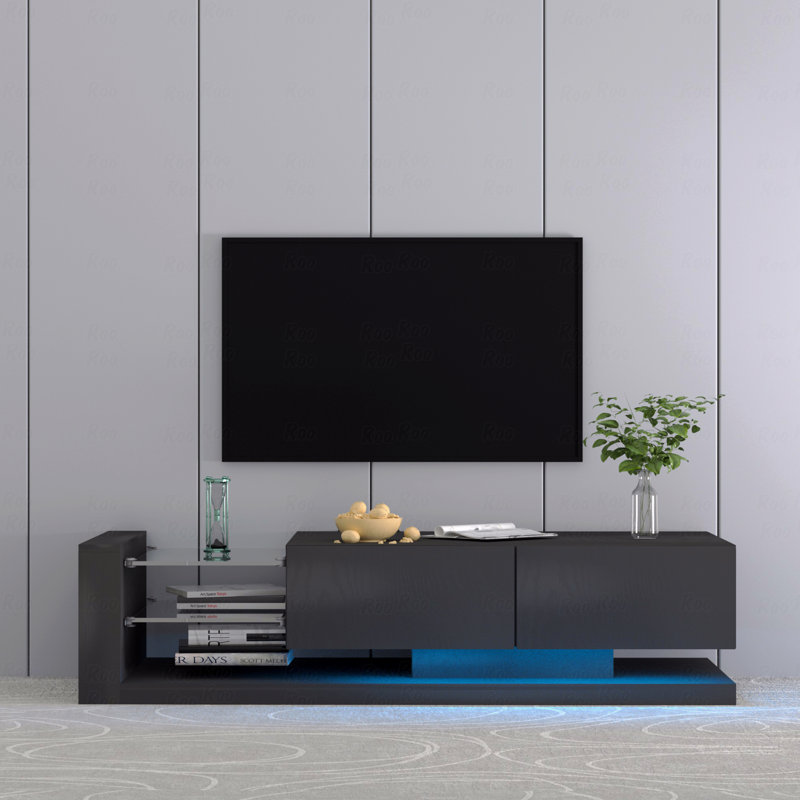 Meuble télé avec armoires de rangement, meuble télé à DEL RVB à changement de couleur 31 modes, Noir
