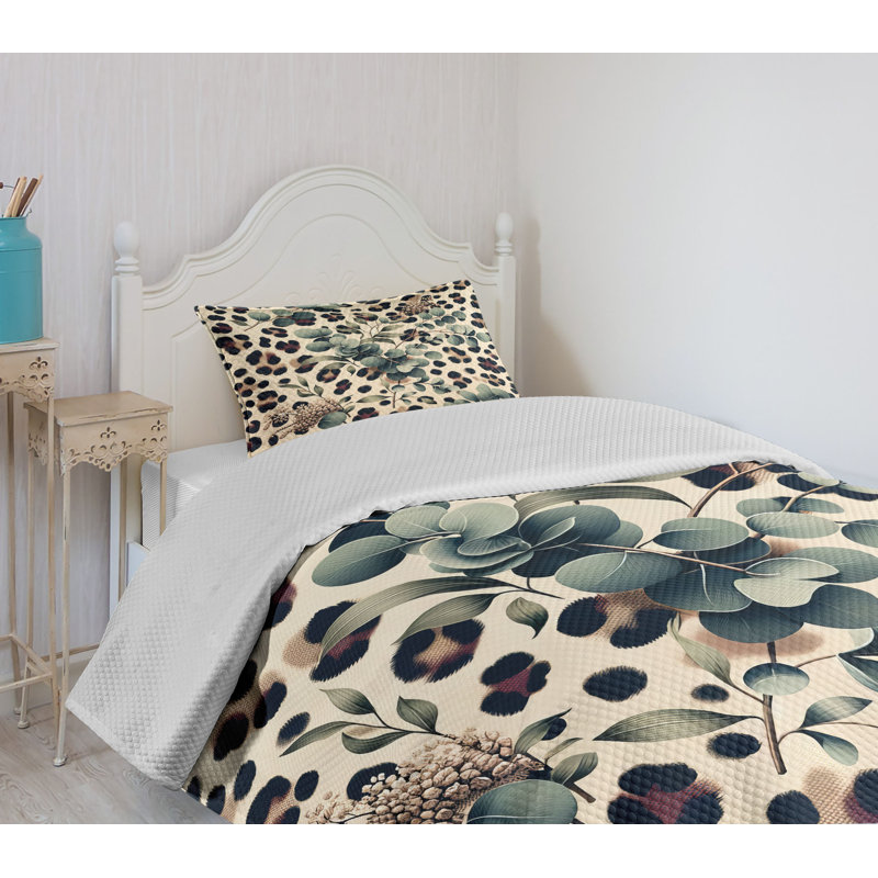 Twin Blue Microfiber Leopard Print Bedspread Set