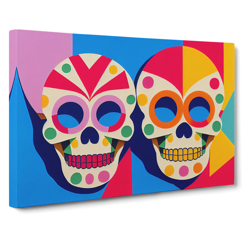 XXX-H1022-WF-9493X Unreal Floral Sugar Skulls Abstract - Wrapped Canvas Print, 35cm H x 50cm W x 3cm D