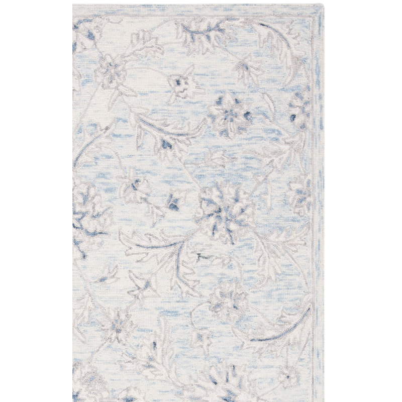 Tapis bleu clair / ivoire en laine tissé à plat à la main Dasheil, Rectangle 2 pi 3 po x 5 pi