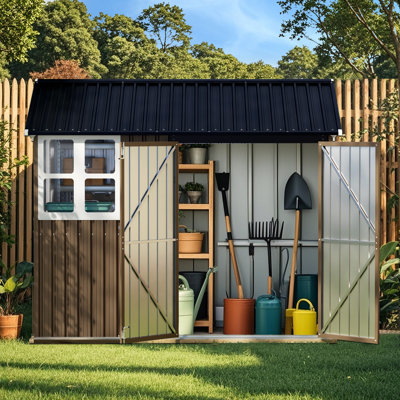 10x8 Ft Outdoor Steel Storage Shed With Lockable Doors And Window, Perfect For Garden, Backyard, And Patio Storage