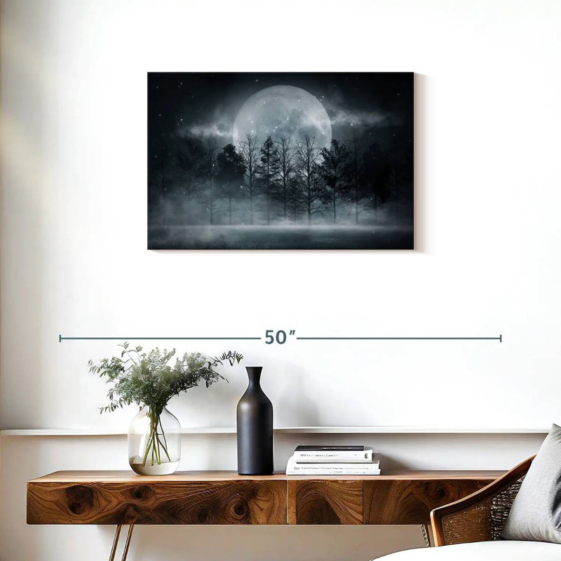 Forêt sombre au clair de lune, H 20 po x l 30 po