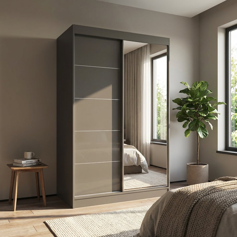 Armoire avec miroir Aria, Gris, H 80 po x l 47 po x P 25,5 po