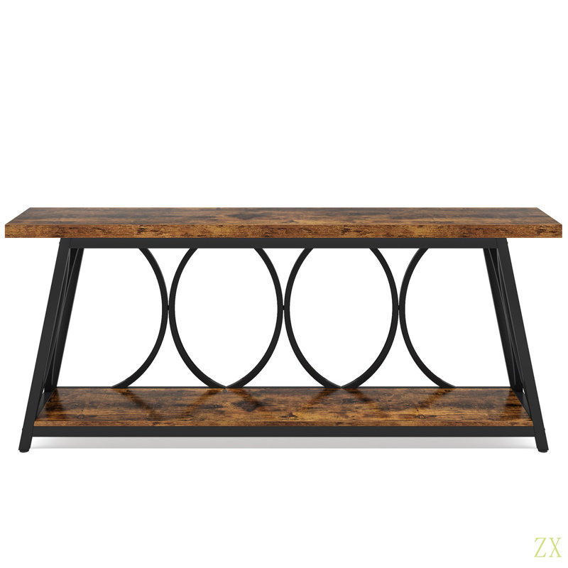 70.9” Extra Long Industrial Console Table, Narrow Sofa Table Behind Couch With 2-Tier Storage Shelves, Entryway & Hallway Accent Table For Living Room