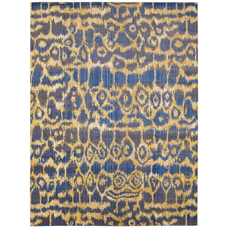 Moroccan Blue and Yellow Wool Blend Rectangular Area Rug